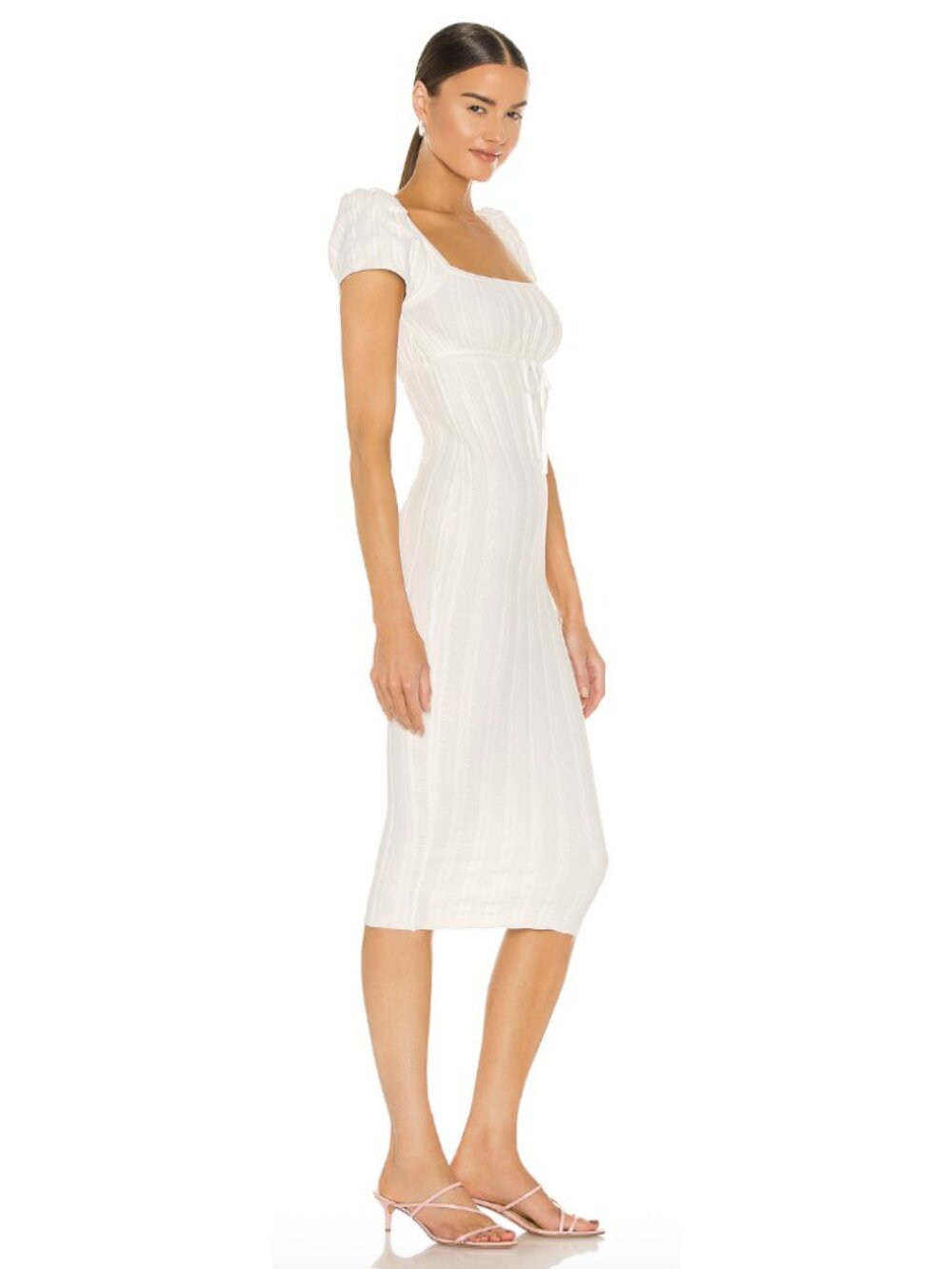 REVOLVE LPA Coco Knit Midi Dress in Ivory Small Coquette Milkmaid Bodycon